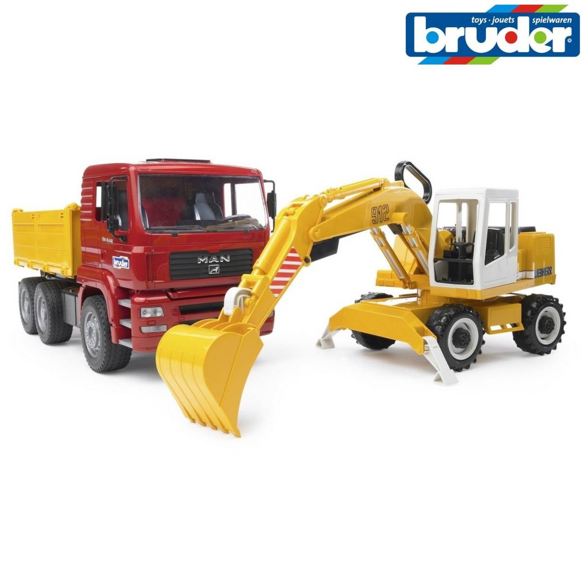 Camion Man basculabil si excavator Liebherr 02751 Bruder