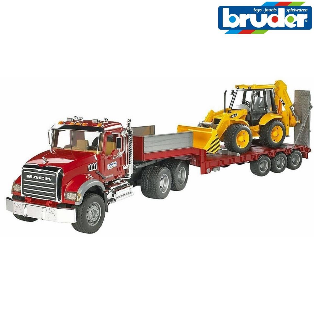 Camion Scania cu platforma si excavator JCB 02813 Bruder