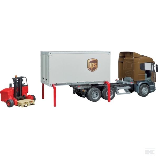 Camion Scania UPS cu stivuitor si palet 03581 Bruder