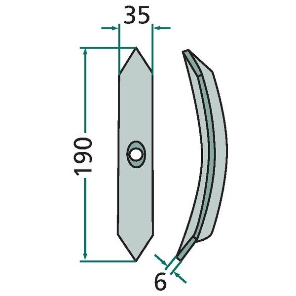 Brazdar cultivator 195x40x6mm reversibil curbat 1 orificiu