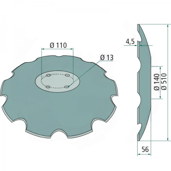 Taler disc crestat pentru grape 850410230 Pottinger 510x4 mm