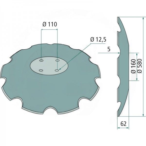 Taler disc crestat pentru grape 9771030250 Pottinger 580x5 mm