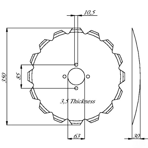 Taler disc crestat 9008.55.10 Z, 90085510Z, 850.53.834.0, 850538340 pentru grapa Rabewerk, Pottinger