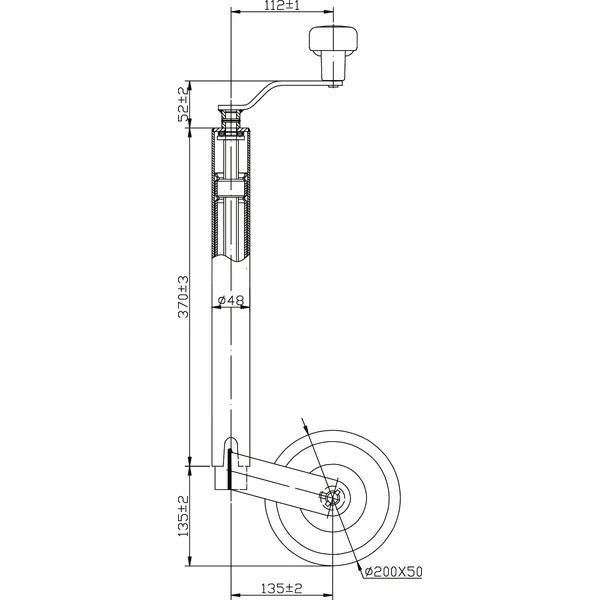 Picior de sprijin cu roata 200x50 mm