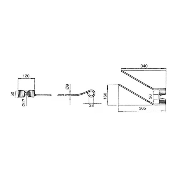 Dinte grebla rotativa stanga 365x120x9 mm pentru Niemeyer 600033, 600039