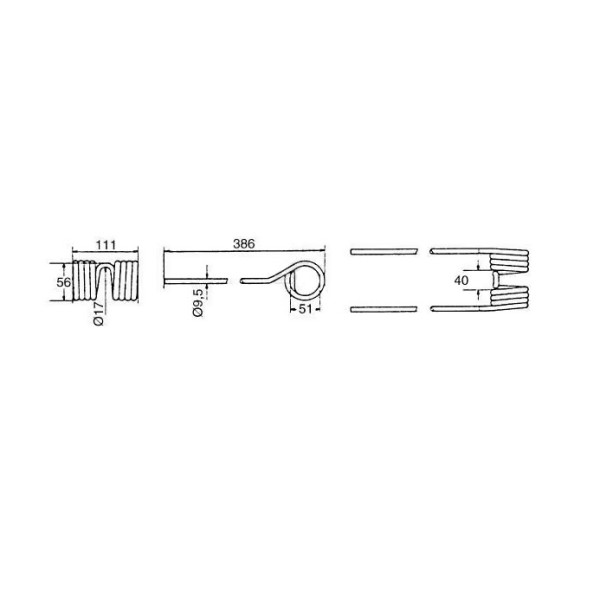 Dinte grebla rotativa 386x111x9,5 mm pentru Kuhn 57609000