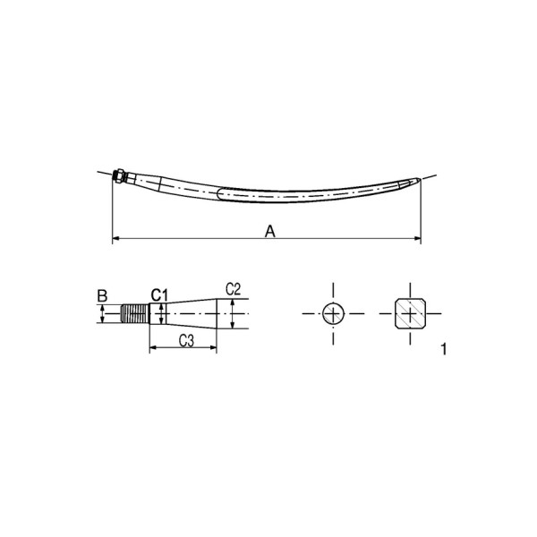 Furca curbata pentru incarcat gunoi profil T dublu 37x660 mm cu piulita M22x1,5 mm