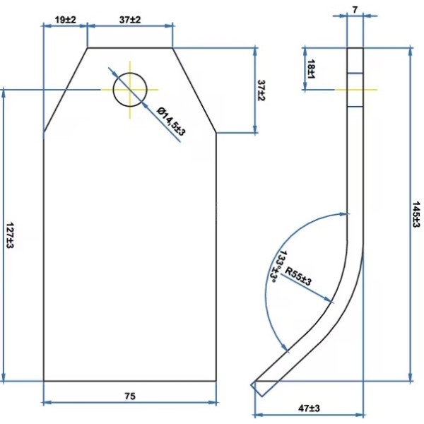 Cutit Tocator 75x7x150 Mm Potrivit Pentru Taarup