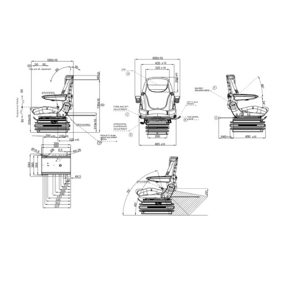 Scaun cu suspensie pneumatica, 490 mm, 12 V, negru